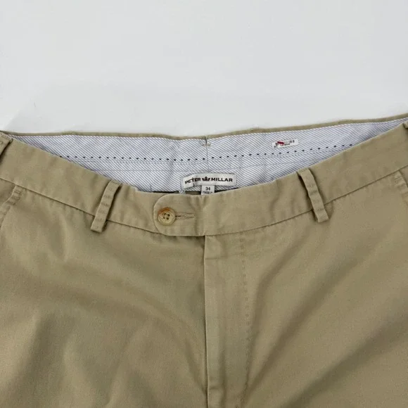 Peter Millar Mens 34 Khaki Tan Cotton Twill Chino Pants Straight Leg Casual Prep - Picture 3 of 9